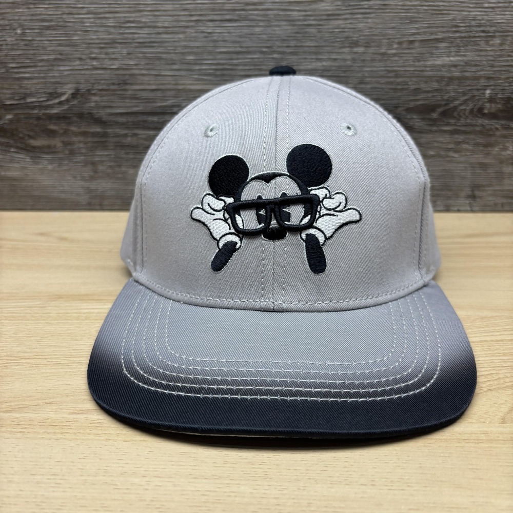 Disney Mickey Mouse Hat Cap Snap Back Gray Black Glasses Ombre Mens Embroidered